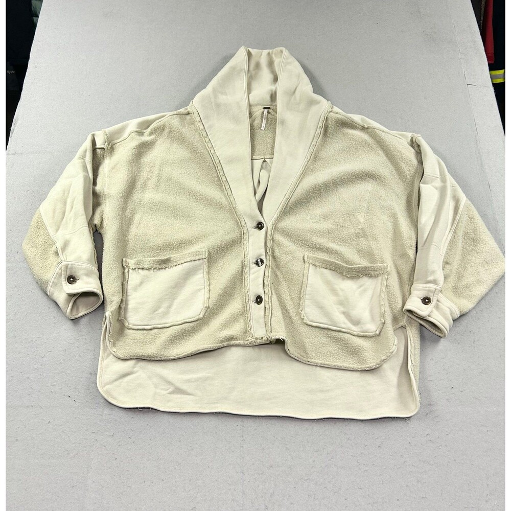 Free People Jordan Beige Jacket Fleece Button Shacket Womens Size Small